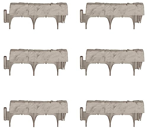 Suncast Interlocking Border Edging - Stone -Like Poly Construction for Garden, Lawn, and Landscape Edging - Water Resistant Border for Containing Trees, Flower Beds and Walkways - Light Taupe, 30