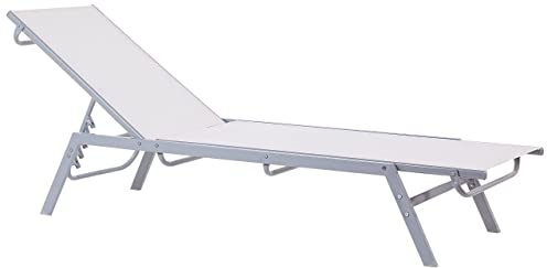 Beliani Gartenliege Sonnenliege 6-stufig Strandliege Liege Verstellbar Mesh Weiß Noli