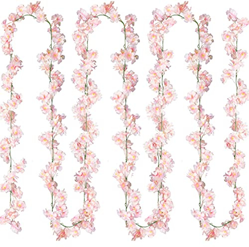 Sggvecsy Cherry Blossom Garland Artificial Cherry Flower Vines 2 Pack Hanging Silk Flowers Garland for Home Wedding Garden Party Arch Office Decor (Pink)