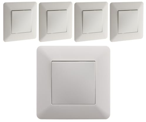 Zenitech - Lot de 5 Interrupteurs Va & Vient 10A Artezo - Blanc - Installation Encastrée - Support Clipsable - Facilité Câblage - Façade Réglable pour Surfaces Irrégulières - Plaque 86 x 86 mm