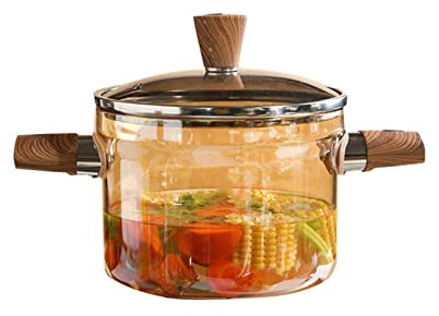 Glass Saucepan, Clear Glass Cooking Pot Heatable high Temperature Resistance Soup Pot Wooden Lid Handle Stewpot for Milk Baby Food Noodles (Size : 3.5L)