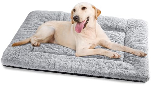 Baodan Washable Dog Bed for Medium Small Dogs Cats, Soft Dog Crate Mattress Mat, Fluffy Comfortable Pet Beds Pad Cushion- M 75x50 cm, Grey