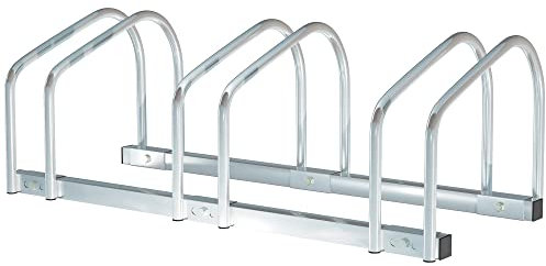 HOMCOM Rastrelliera Biciclette da Pavimento o Parete, Portabici da Terra per 3 Biciclette in Acciaio, Ruote Fino 65 mm, 76x33x27 cm, Argento