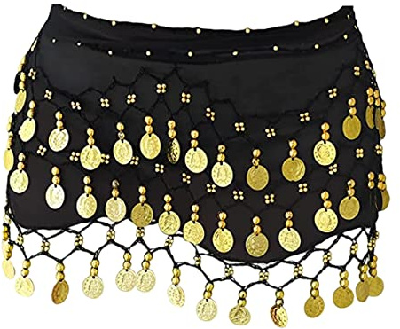 Morices Belly Dance Hip Scarf, Belly Dancing Skirt Hip Scarves with Dangling Gold Coins for Performance Costume Belly Dance Yoga Class
