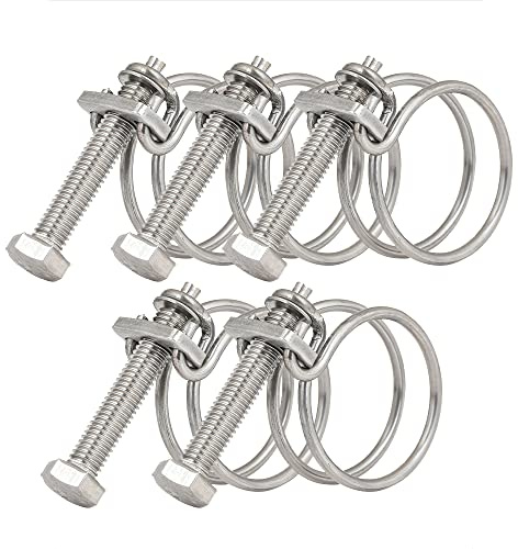 5 stycken dubbla trådslangklämmor, justerbara 40 mm-45 mm vattenslangsklämmor rostfritt stål rörklämmor, 11 storlekar valfri dubbeltråd VVS-skruv tätt fästelement