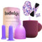 Indulge 5 PCS Reusable Menstrual Cup Set – Silicone Period Cup, Microwave Steriliser, Water Based Lube, Panty Liners, Eco-Friendly Alternative to Tampons & Sanitary Towels, Small, Pack of 1, Purple