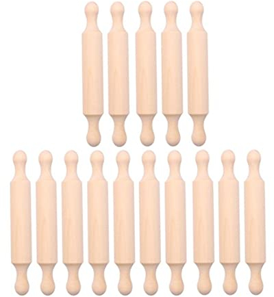 Knadgbft 7In Wooden Mini Rolling Pin Long Kitchen Baking Small Dough Rolling Pin for Children Fondant Pastry Pizza Crafting 15Pcs