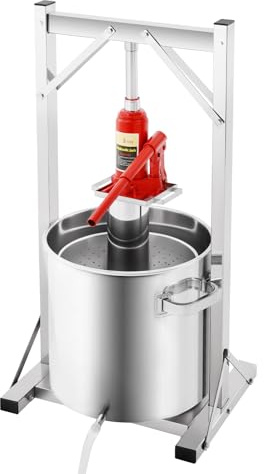 Prensa de frutas de 22 L, acero inoxidable 304 de calidad alimentaria, prensa de 150 kg de potencia de prensado, exprimidor manual de doble barriles de acero inoxidable con filtro de vino, apto para