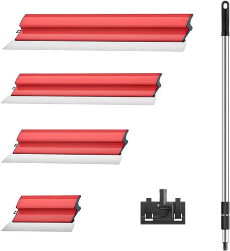 WOOLUCK® Juego de Espatulas Pladur,Espátula de Alisado con Pértiga Extensible,Pared Enyesado Espátula de Alisado de Acero Inoxidable (25cm+40cm+60cm+80cm)