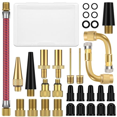 ZUOQIANG Fahrradventil Adapter Set, 32 Stück Französisches Ventil Adapter, SV DV AV Ventiladapter Fahrrad, Luftpumpe Adapter, Fahrradventil Adapter Kompressor für Alle Fahrradpumpe Luftpumpe Ballpumpe