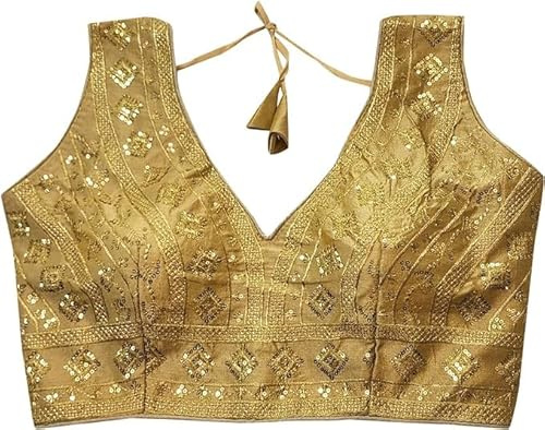 BishtHub Fashion Blusa confeccionada sin Mangas de Seda Tussar para Mujer Top de diseñador para Sari y Lehenga Choli -(BL2-S)