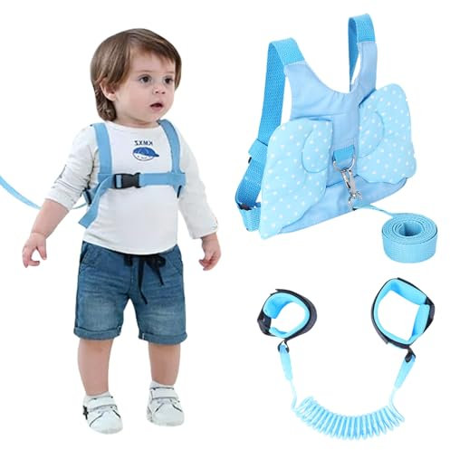DKDDSSS Kinder Sicherheitsleine, Kinder Leine, Kinder Leine Handgelenk, Anti-verloren Kinderleine Handgelenk, Sicherheitsgeschirr für Babys und Kleinkinder mit Schmetterlingsflügeln (Blau)