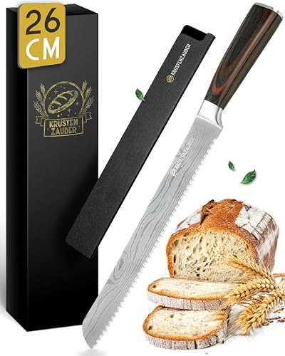 KRUSTENZAUBER 26 cm Brotmesser mit Wellenschliff – Scharfes Brotschneidemesser mit hochwertigem Holzgriff für präzises und müheloses Brotschneiden, Schneidemesser für Brot, Küchenmesser & Sägemesser