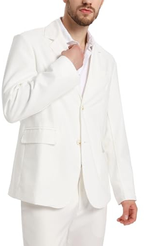 xxxiticat Men's White Blazer Jacket Casual Cotton Linen Dinner Dress Suit Two Button Lightweight Sport Coats(WH,L)