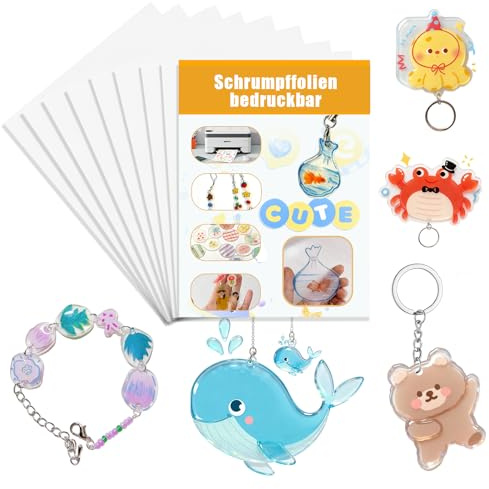 10 Fogli A4 Pellicola Termoretraibile Trasparente Opaca per Disegno a Mano, Fogli Shrink Plastic 0,3 mm per Lavoretti, DIY Bambini, Portachiavi, Etichette Regalo, Ciondoli e Decorazioni Creative