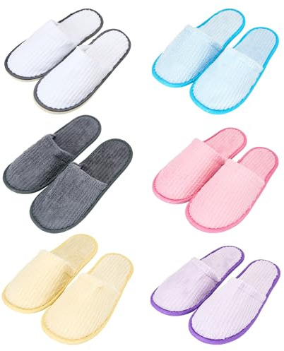 Defresit 6 Pairs Hotel Spa Slippers Closed Toe, Disposable Coral Velvet Travel Slippers for Guests, Non-Slip Spa Slipperss with Thick 9mm Soles for Spa, Parties, Swimming Pools, and Travel Use