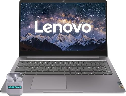 Lenovo IdeaPad 3i 15.6 FHD Chromebook Laptop, Intel Celeron, 4GB RAM, 64GB eMMC Storage, Wi-Fi 6, SD Card Reader, Chrome OS, SageNova Earphones, Arctic Grey
