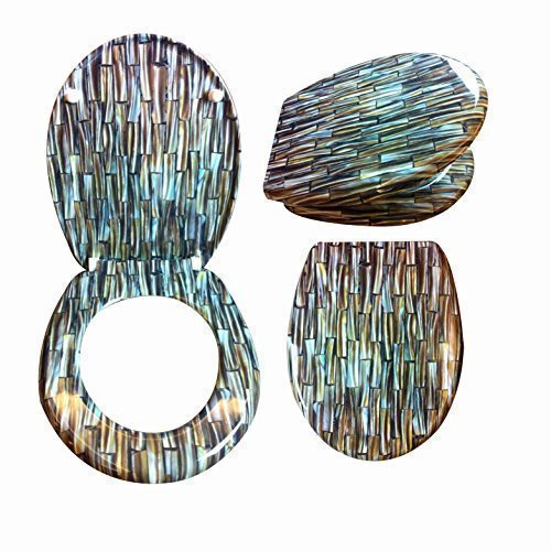 Hayrets Toilettendeckel Duroplast mit Absenkautomatik, WC-Sitz mit Bambus Motiv und leichter Reinigung, Klodeckel passend für handelsüblichen WC-Becken, Belastung der Klobrille 150kg