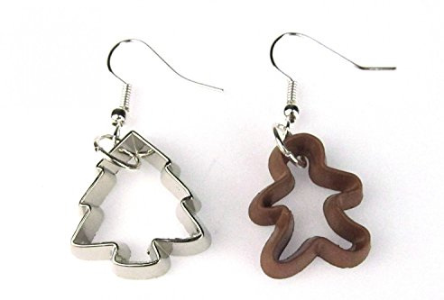 Miniblings formar örhängen utstickare pepparkakor brun gran silver jul bakning – handgjorda modesmycken I örhängen silverpläterade, 20mm, Plast