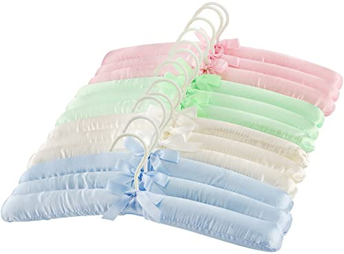 Tosnail 12 Pack Satin Padded Hangers Foam Padded Dress Hangers - Pink, Blue, Green, Ivory
