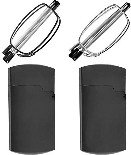 Success Eyewear Reading Glasses 2 Pair Black and Gunmetal Readers Compact Folding Glasses for Reading for Men and Women Case Included Bundle: Set of Black and Gunmetal With 2 Cases 2.5