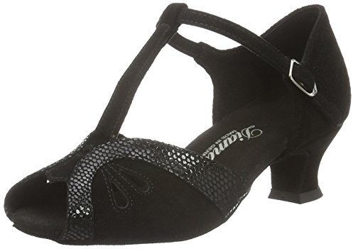 Diamant Damen Tanzschuhe 019-011-208 - Veloursleder Schwarz/Phyton Print - 4,2 cm Spanish - Größe: UK 7