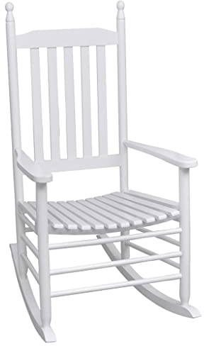 vidaXL Vintage-Inspired Rocking Chair with Curved Seat - Durable and Weather-Resistant - White Wood Design - Ideal for Indoor and Outdoor Use