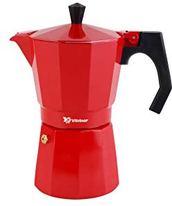 VITRINOR Praga Cafetière italienne, 6 tasses, tous feux dont INDUCTION, fonte d'aluminium, extérieur ROUGE, vlave de sécurité et joint en silicone