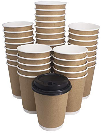 YBCPACK Paper Coffee Cups - 50 Pack 12oz Disposable Coffee Cups with Lids,Double-Wall Insulation Takeaway Coffee Cup for Hot Drinks