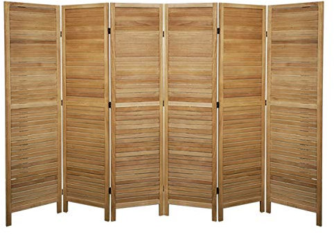PEGANE Paravent persienne de 6 pans en Bois, Coloris Brun Clair - Dim : H170 x L240cm