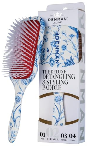 Denman Detangling & Styling Paddle Hairbrush For Wet Or Dry Hair - Curly, Coily, Straight, Thick & Long, Ideal for Women & Men, D38- Blue Belle