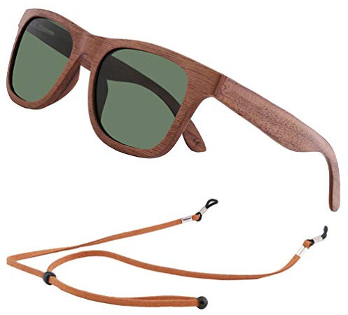 An Swallow Gafas de sol de Madera Bambú, Gafas de sol Polarizadas Hombre Mujer Vintage Espejo Marca (Lente Verde G15)
