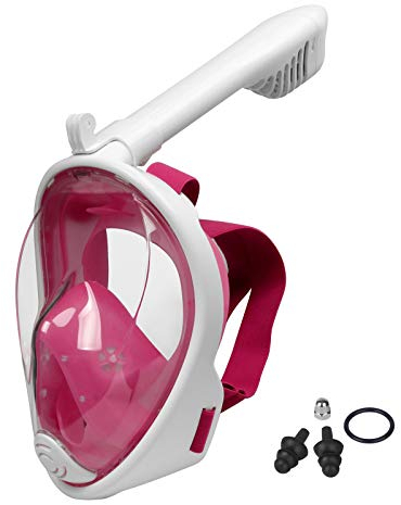 Lamker Schnorchelmaske Tauchmaske Vollmaske Kinder XS Pink 180° Sichtfeld Vollgesichtsmske Tauchermaske Anti-Fog Anti-Leck Müheloses Atmen Schnorchel Maske für Kids Schwimmen Schnorcheln Tauchen