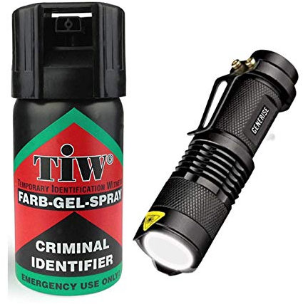 Farb Gel Self Defence Spray UK Legal x1 Criminal Identifier Spray for Personal Protection PLUS Mini Water Resistant LED Flashlight