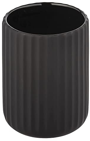 WENKO Porte brosse à dents Belluno, gobelet salle de bain, gobelet pour la brosse à dents et le dentifrice, surface agrippante Soft-Touch cannelée en céramique, Ø8x11 cm, noir mat