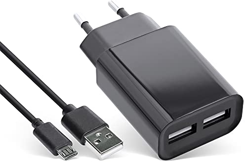 InLine® USB Duo+ Ladeset, Netzteil 2-Fach + Micro-USB Kabel, Ladegerät, Stromadapter, 100-240V zu 5V/2.1A, schwarz