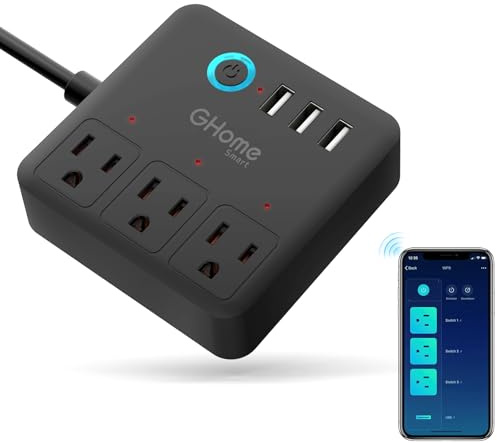 GHome Smart Power Strip with 3 WiFi Outlets & 3 USB Ports, ETL Listed Smart Surge Protector, Works with Alexa & Google, Individual Control WiFi Outlet Strip 4Ft Extension Cord for Home Office & Travel