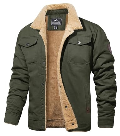MAGCOMSEN Vinterjacka för män, jacka i militärstil, truckerjacka, cargotyg, varm fleecefodrad rock, vindjacka, sherpa, termisk krage, stridsjacka