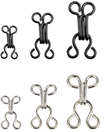 Nähen Haken und Augen Verschluss, 12 Set BH-Haken-Ösen-Verschluss, Unterwäsche Haken und Augen Schließe, Nähen DIY Bastelzubehör, 3 Größen, für BH, Kleidung, Röcken, Hosen(Schwarz und Silber)