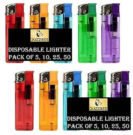 Duzzbee Pack of 10 Multicolour Electronic Child Safe Lighters With Adjustable Flame Available in 5 10 25 50 variations (10)