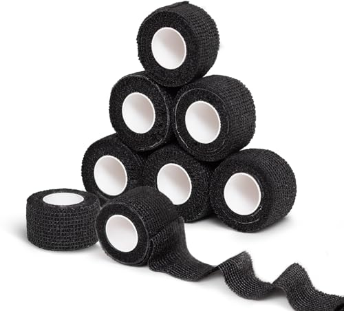Fingerpflaster Selbsthaftend Selbstklebender Verband - 8 Bandagen Rollen (2.5cm x 4,5m), Elastische Bandage Pflaster wasserfest & Staubabweisendes Verbandsmaterial, Haftbandage selbstklebend schwarz