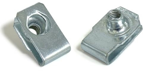 #10-32 U-Style Clip-On Nut, Blue White Zinc Plated Finish, Carbon Steel, U-Type Regular Extruded U-Nut, Pack of 20