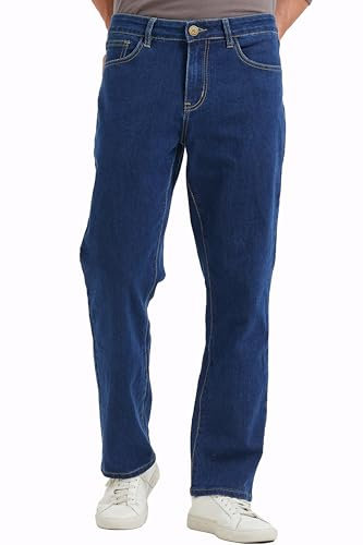 Coevals Club Herren Jeans Hose Stretch Jeanshose Straight Leg 5-Pocket Workwear Flex in Entspannter Passform(Dunkelblau 32L 4#34)