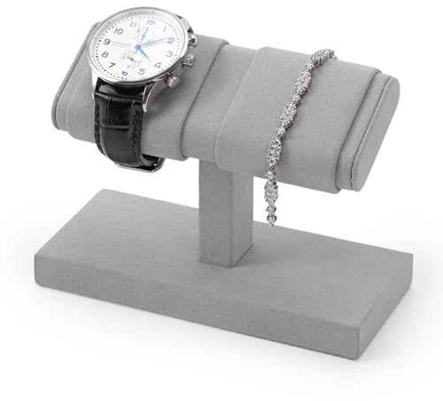 Papten Watch Display Stand Microfiber Double Watch Stand for Men Gray | Watch Holder T-Shaped Design Suitable for Display and Storage Bracelets, Watches and Bangles