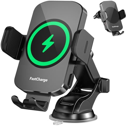 Wireless Car Phone Charger, Fast Charging 15W Auto Clamping Car Charger Phone Holder Phone Mount for iPhone17 16 15 14 13 12 11 Pro Max Xs, Samsung Galaxy S24 Ultra S23 S22 S21 S20 S10+ Note 9, etc