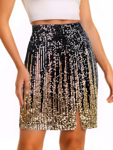 Muztagata Sequin Skirt Sparkly High Waisted Stretchy Bodycon Mini Skirts Party Night Out Clubwear for Women-S