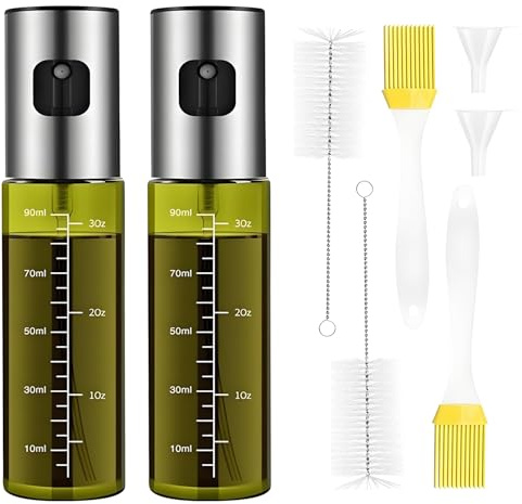 Oljespruta för matlagning 100 ml, grön UV-resistent glasflaska, 100 % BPA-fri kokoljespray, köksflaska för varmluftsfritös, spray med skala, oljespray