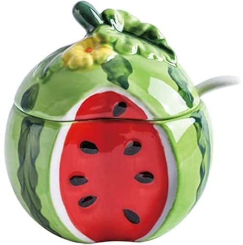 Azucarero de cerámica con tapa y cuchara, diseño en forma de fruta, ideal para almacenar sal y pimienta, especias, perfecto para el hogar, hotel, cafetería, fiesta, elegante, fácil de limpiar, ahorro