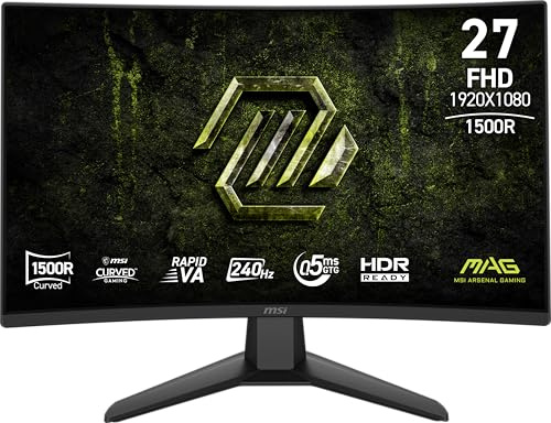msi MAG 274CF X24 27-inch 1920 x 1080 (FHD) Gaming Monitor, 240Hz, AMD Adaptive-Sync, HDR Ready, HDMI, VGA Port, VESA Mountable, Tilt, 4-Side Slim Bezel, 0.5ms, Black