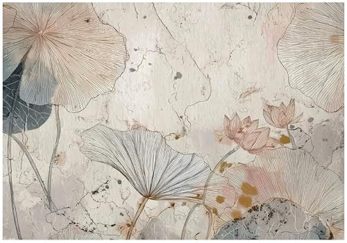 WallArena Non-Woven Fototapet löv – 400x280 cm – Fototapet 3D Effekt För Vardagsrum Och Sovrum – Modern Väggtapet I Vlies, Inkl. Lim – Boho natur vit grå